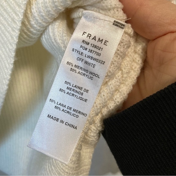 Frame Ruffle Yoke Ribbed Wool Blend Cream Knit Pullover Sweater - Picture 12 of 14